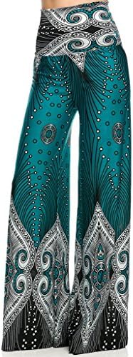 Tribal Print Palazzo Pants for Women with a High Fold-over Waist and a Wide Leg