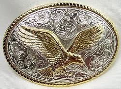 FLYING EAGLE STERLING SILVER/GOLD PLATED  BELT BUCKLE