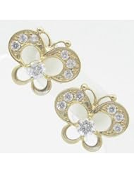Kids 14K solid gold earrings fancy stud hoop huggie ball fashion dangle swa...