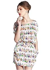 Sexy Elasticized   Waistline General Print Round Neck Cotton/Polyester  Dress