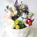 フラワーアレンジメント 花 プリザーブドフラワー 誕生日プレゼント女性 のバラと アートフシャルフラワー（造花）の ねこ（猫 ネコ） の フラワーアレンジメント 水やり不要 手作りの為、ネコ（高さ約6