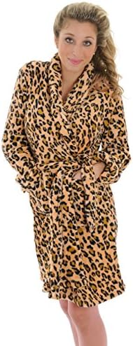 Super Soft Leopard Robe Short Wrap Animal Print Fleece Bathrobe Sizes: Large