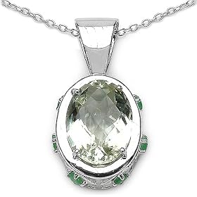 Buy Designer 10.45 Carat Genuine Green Amethyst and Emerald Sterling Silver Pendant by JewelzDirect