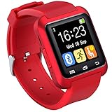 HopCentury Bluetooth Smart Watch Support Android Apk Notifier Android Cellphones with Sleep Monitor Pedometer Stopwatch Anti Lost Drink/Rest Reminder, Support iPhone with Partial Functions (Red)
