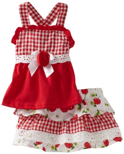 Little Lass Baby-Girls Infant 2 Piece Polka Dot Cherry Scooter Shirt Set, Red, 12 Months
