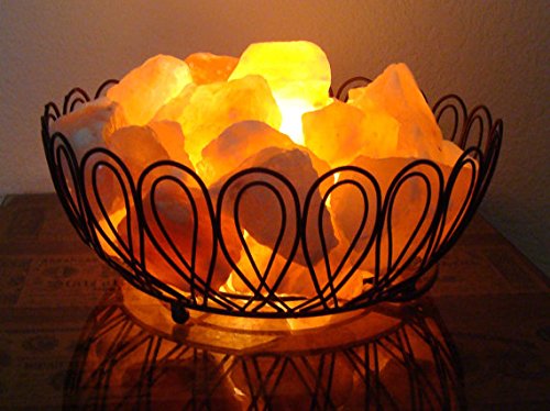 Natural Himalayan Metal Lamp B03 with Salt Chips, on/off cord & Bulb 4x7"
