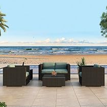 Big Sale Harmonia Living Urbana 4 Piece Outdoor Wicker Patio Sofa Set with Turquoise Sunbrella Cushions