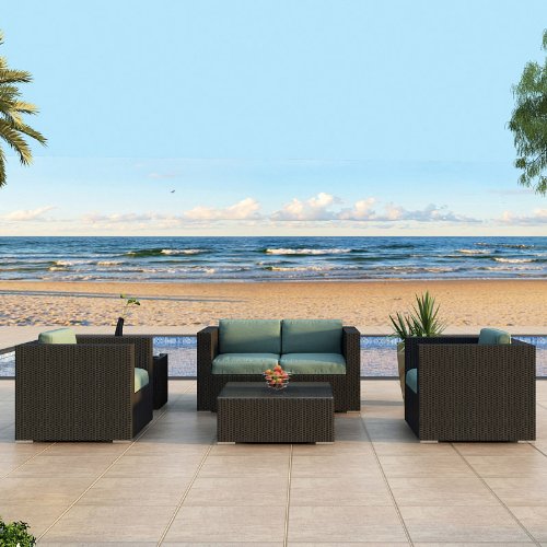 Urbana 4 Piece All-Weather Wicker Patio Sofa Set with Sunbrella Canvas Spa (5413-0000) Cushions