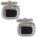Men's Shirt Cufflinks Pair in Sterling Silver Black Onyx Gemstone (cflng241)
