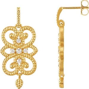 IceCarats Designer Jewelry 14K Yellow Gold Granulated Design Dangle Earrings.