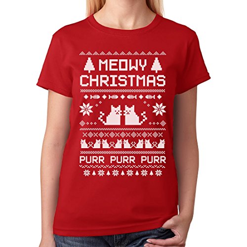 TeeStars - Meowy Christmas Ugly Sweater - Cute Xmas Party Women T-Shirt