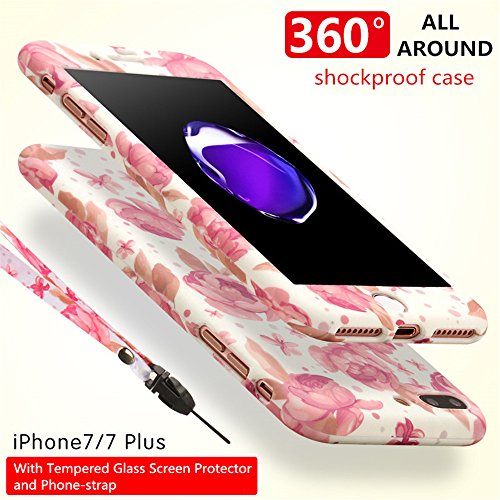 iPhone 7 case, DP Bazaar Full Body Protection [360 Degree All-around] Series, Hard Slim Premium shockproof Cover with Tempered Glass Screen Protector and Phone-strap for iPhone 7(4.7) (Rose)