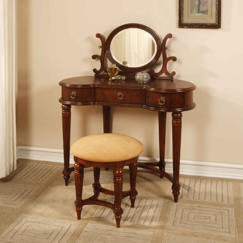 Powell Antique Mahogany Vanity Mirror and Bench