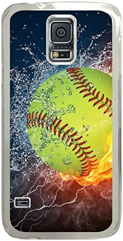Popular Softball Fire and Ice DIY Hard Shell Transparent Samsung Galaxy S5 I9600 Case Perfect By Custom Service