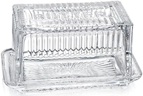 Adorable Clear Glass Covered Butter Dish - Rectangular Storage Covered Butter Keeper for Home and Tabletop