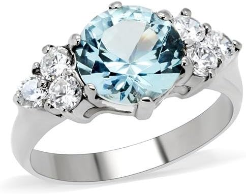 Women's Brilliant Sky Blue Spinel 316 Stainless Steel Cubic Zirconia Ring, (Sizes 5 - 10) (Size 7)