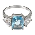 Emerald-Cut Aqua Ring with Clear Cubic Zirconia Accents