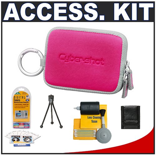 Sony CyberShot LCS-TWE Pink Carrying Case + Accessory Kit for DSC-S750, DSC-S780, DSC-T100, DSC-T200, DSC-T300, DSC-T500, DSC-T700, DSC-W120, DSC-W130, DSC-W200, DSC-W300 Digital Cameras