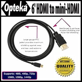 Opteka Gold Plated high speed HDMI to mini-HDMI 6' Cable For Toshiba Camileo S20-B, BW10,... by Opteka