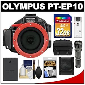 Olympus PT-EP10 Waterproof / Underwater Housing Case for PEN E-PL5 Micro 4/3 Digital Camera with 32GB Card + Case + Battery + LED Torch Flashlight + Accessory Kit