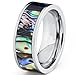 Pipe Cut Titanium Ring Band With Rainbow Rippled Abalone Inlay, Comfort Fit 8mm Sizes 7 to 12