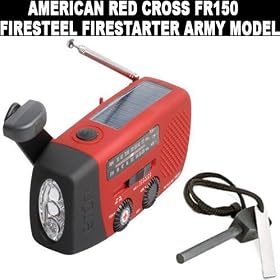 American Red Cross FR150 Microlink Solar-Powered Self-Powered AM/FM/Weatherband Portable Radio with Flashlight and Cell Phone Charger (Red) Plus a Firesteel Firestarter. Great for All Hiking and Camping Trips or for Any Natural Disaster. THE PERFECT CAMPING COMPANION!