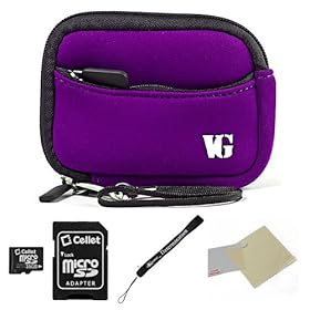 PURPLE WITH BLACK TRIM Neoprene Protective Durable Mini Glove Pouch For Sony Cyber-Shot H70 / HX7V / HX9 / TX100V / TX55 / W530 / W610 / W570 / W620 / W650 / W510 / W560 / WX9 / TX10 / WX10 Point And Shoot Digital Camera + Includes a 16GB Micro SD Card with SD Adaptor + Includes a Universal Anti-Gla