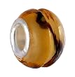 Pandora Style Charm Bead (Z315) Murano Style Glass (13mm x 10mm) (fits Troll too) ~ Creamy Orange with Black and Orange Stripes
