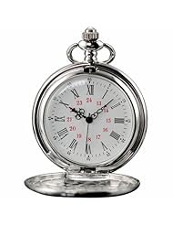 AMPM24 Vintage Silver Mens Women Ladies Quartz Pendent Pocket Watch Clock Chain Gift WPK027