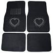 Empty Heart Silver Front & Rear Gem Crystals Studded Rhinestone Car Truck SUV Floor Mats - Pair