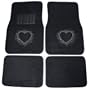 Empty Heart Silver Front & Rear Gem Crystals Studded Rhinestone Car Truck SUV Floor Mats - Pair