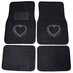 Empty Heart Silver Front & Rear Gem Crystals Studded Rhinestone Car Truck SUV Floor Mats - Pair