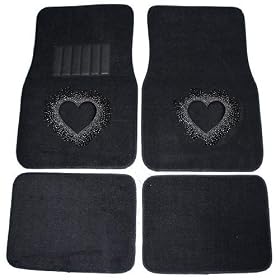Empty Heart Silver Front & Rear Gem Crystals Studded Rhinestone Car Truck SUV Floor Mats - Pair