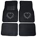 Empty Heart Silver Front & Rear Gem Crystals Studded Rhinestone Car Truck SUV Floor Mats - Pair