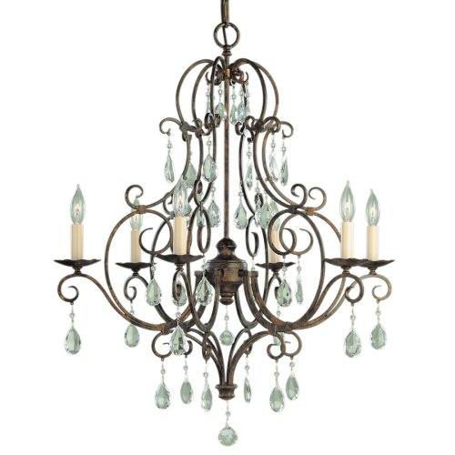 Murray Feiss F19026MBZ Chateau Six-Light Chandelier Mocha Bronze with Prismatic Glass Crystals