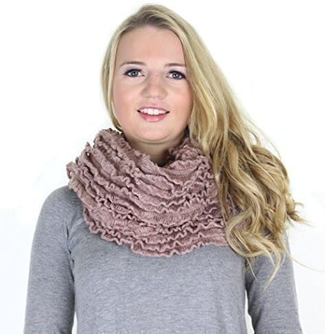 Glam Fashion Accessories Women's Ruffle Knitted Snood Cowl Circle Infinity Scarf One Size Loop Neck Dusky Pink