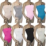 Ladies Strapless Bodysuit Womens Bandeau Tops In Black, White, Grey, Baby Pink, Cerise, Cream, Peach, Turquoise. Sizes S/M (UK 8/10) & M/L (UK 12/14)