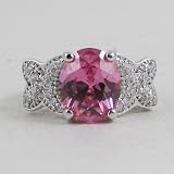 Oval Pink Gem Sterling Silver Ring Size 9