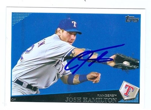 Josh Hamilton Autographed/Hand Signed Baseball Card (Texas Rangers) 2009 Topps Baseball Card #250
