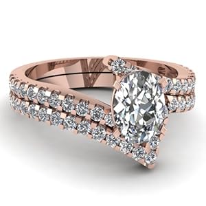 Fascinating Diamonds 1.80 Ct Oval Shaped VS2 Diamond Zee Shape Engagement Wedding Rings Set 14K GIA