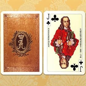 PLAYING CARDS/ROMANOV (2 Decks) [Made in Vienna, Austria. Dimensions: 3.5" x 2.5". 2 decks. Each set contains 52 satin-finish cards, displaying the portrait gallery of the Romanov dynasty. On the back of each card there is an image of the royal coat of arms] [The origin of playing cards is obscure - China and India are the two most likely sources - as is the meaning of their symbols. The earliest reference to cards in Europe occured in Italy in 1299. The 52-card deck is now standard throughout the world. Playing cards are used for a variety of games: bridge, preference (a Russian card game), and other things as well, such as magic tricks, telling fortunes, boardgames, and simply for building houses of cards]