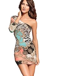 One Shoulder Stretchy Short Polyester General Print Club Dress/Party Dress 