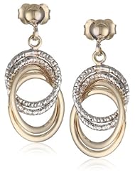 14k Two Tone Gold Circle Dangle Earrings