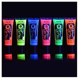 UV Glow Blacklight Face and Body Paint 0.34oz - Set of 6 Tubes - Neon Fluorescent