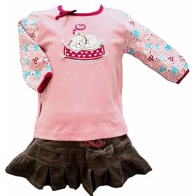 Bright Bots Baby Girl Pretty Cord Skirt with Elasticated Adjustable Waist and Longsleeve Top 2 Piece Set size 6-12 months - Beige Brown