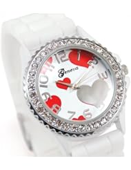 Charming Geneva Lady Girl Lovely Heart Design Gemstones Watch