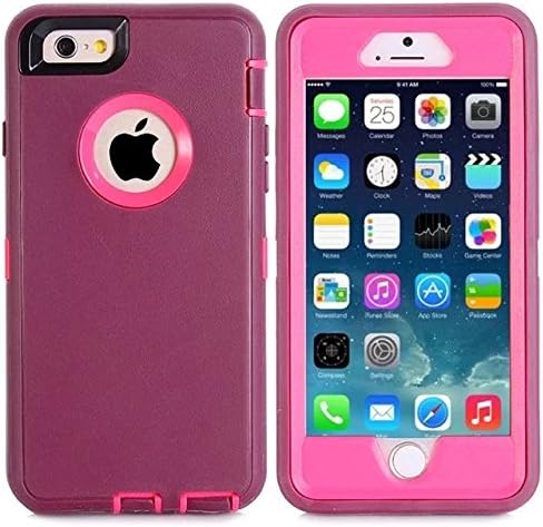 For Iphone 6 Plus Case,Iphone 6s Plus Case (5.5 Inch),Fivers(TM) Heavy Duty 3 in 1 Case Shakeproof Built-in Screen Protector with Pure Colour Hollow Out Logo Desig Phone Cases (Wine Red)
