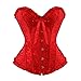 Frawirshau Women's Lace Up Boned Overbust Corset Bustier Bodyshaper Top Red L