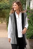 Drape-front Black-and-white Geometric Vest