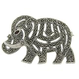 Sterling Silver Marcasite Elephant Brooch